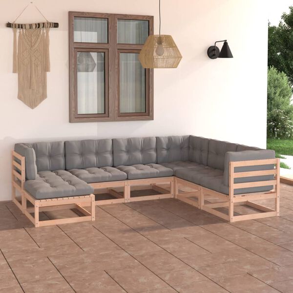 vidaXL Juego de muebles de jard&iacute;n 7 pzas y cojines madera maciza pino