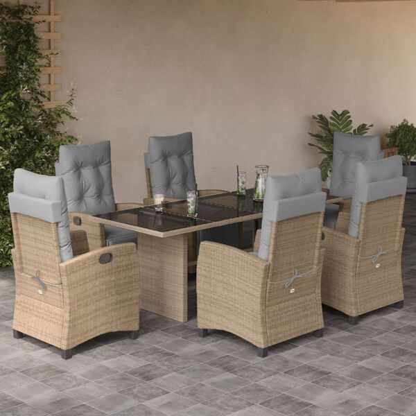 vidaXL Set comedor de jard&iacute;n 7 pzas con cojines rat&aacute;n sint&eacute;tico beige