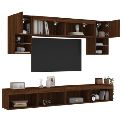 vidaXL Muebles TV pared con LED 6 pzas madera ingeniería marrón roble