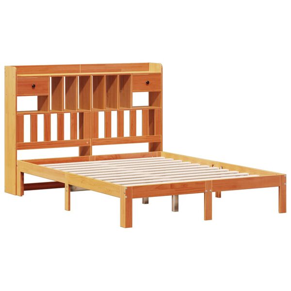 vidaXL Cama con estanter&iacute;a sin colch&oacute;n madera maciza marr&oacute;n 140x190 cm