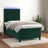 vidaXL Cama box spring colch&oacute;n y LED terciopelo verde oscuro 90x200 cm