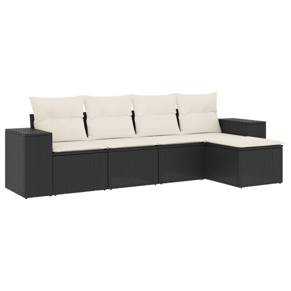 vidaXL Set de muebles de jardín 5 pzas y cojines ratán sintético negro