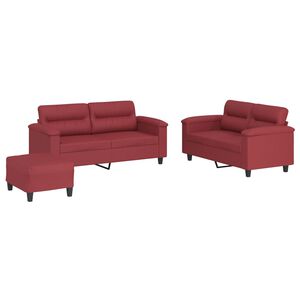 vidaXL Juego de sof&aacute;s con cojines 3 piezas cuero sint&eacute;tico rojo tinto