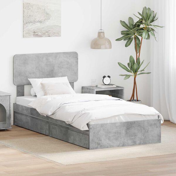 vidaXL Cama con almacenamiento con cabecera Gris Concreto 90 x 200 cm