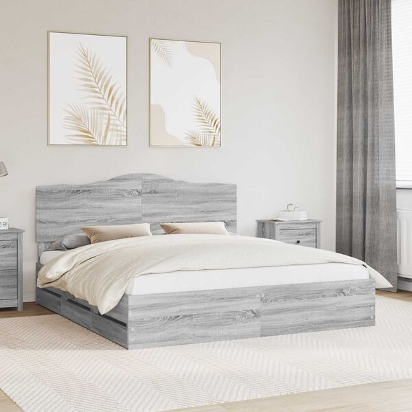 vidaXL Estructura de cama Gris Sonoma 200 x 200 cm Madera Ingenieril