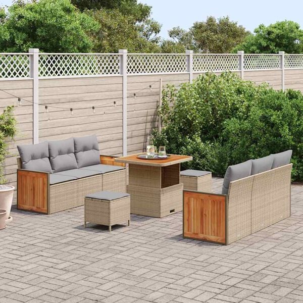 vidaXL Conjunto de sof&aacute;s de jard&iacute;n con coj&iacute;n 11 pcs Beige y Gris Claro