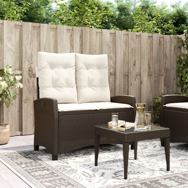 vidaXL Sill&oacute;n reclinable de jard&iacute;n con cojines rat&aacute;n sint&eacute;tico marr&oacute;n
