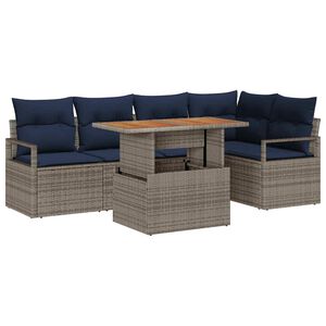 vidaXL Conjunto de Comedor de Jard&iacute;n con coj&iacute;n 6 pcs Gris y marino