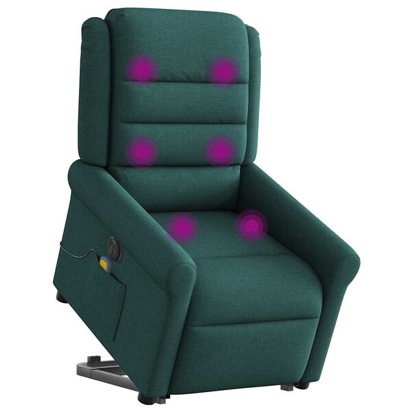 vidaXL Sillón masaje eléctrico reclinable elevable tela verde oscuro