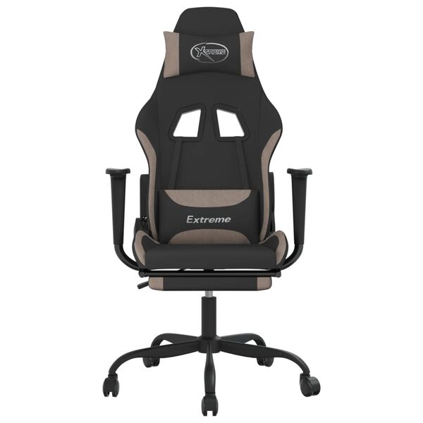 vidaXL Silla gaming de masaje con reposapi&eacute;s tela negro y gris taupe