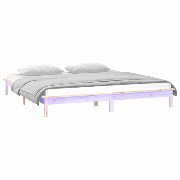 vidaXL Estructura de cama LED sin colch&oacute;n madera maciza 140x200 cm