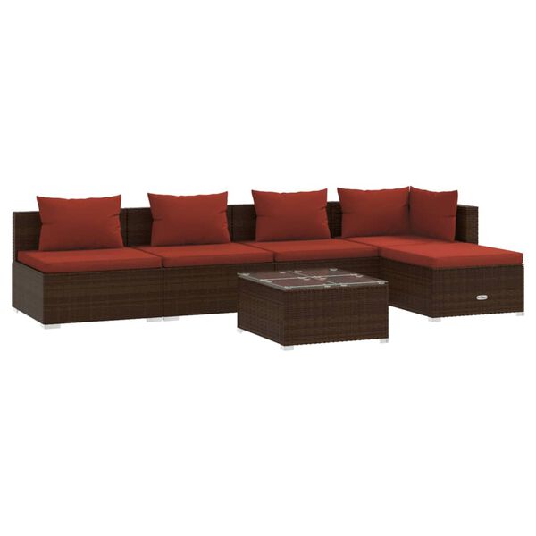 vidaXL Set muebles de jard&iacute;n 6 piezas y cojines rat&aacute;n sint&eacute;tico marr&oacute;n