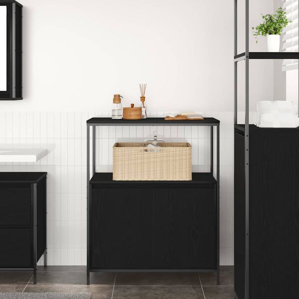 vidaXL Mueble de ba&ntilde;o con estantes roble negro 76,5x35x95 cm