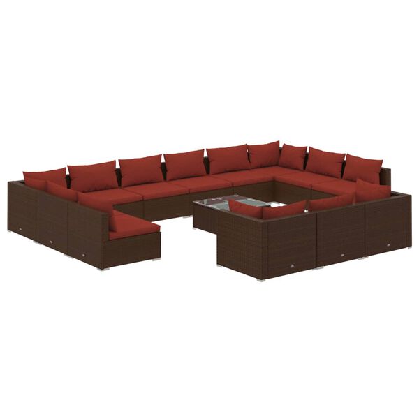 vidaXL Set de muebles de jardín 14 pzas y cojines ratán PE marrón