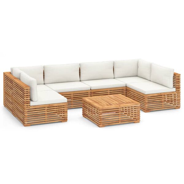 vidaXL Muebles de jard&iacute;n 7 pzas con cojines crema madera maciza teca