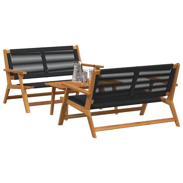 vidaXL Sillas de Jardín con Mesa 3 pcs Negro Madera maciza de Acacia