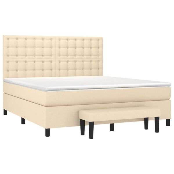 vidaXL Cama box spring con colch&oacute;n tela color crema 180x200 cm