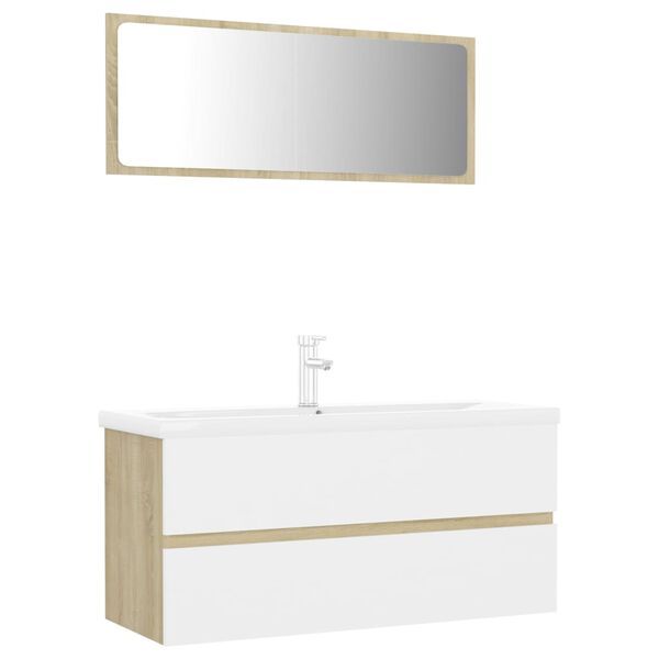 vidaXL Set de muebles de ba&ntilde;o madera ingenier&iacute;a blanco y roble Sonoma