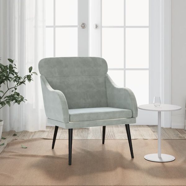 vidaXL Sill&oacute;n de terciopelo gris claro 63x76x80 cm