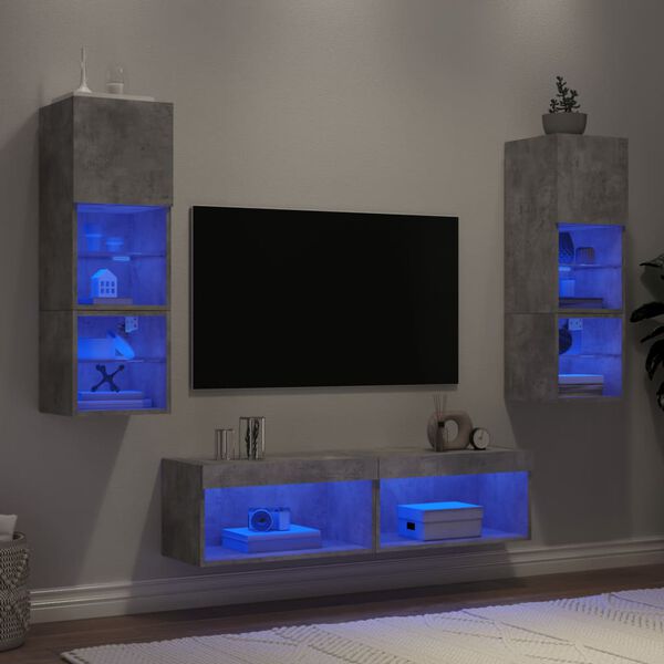 vidaXL Muebles TV pared con LED 6 pzas madera ingeniería gris hormigón