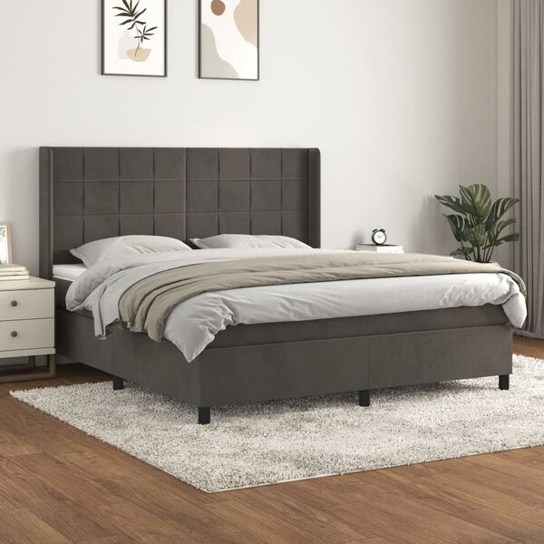 vidaXL Cama box spring con colch&oacute;n terciopelo gris oscuro 160x200 cm