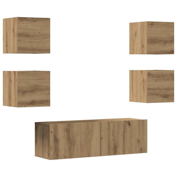 vidaXL Mueble para TV de pared madera contrachapada artesanal 5 piezas