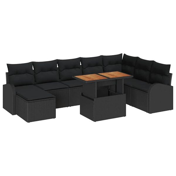 vidaXL Conjunto de sof&aacute; de jard&iacute;n 9 pcs Negro Polirat&aacute;n