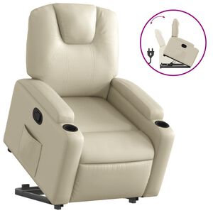 vidaXL Sill&oacute;n reclinable elevable cuero artificial color crema