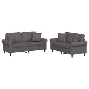 vidaXL Juego de sof&aacute;s con cojines 2 piezas cuero sint&eacute;tico gris