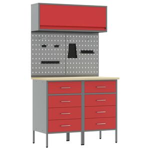 vidaXL Conjunto de armarios de trabajo con caj&oacute;n Manual 5 uds. Rojo