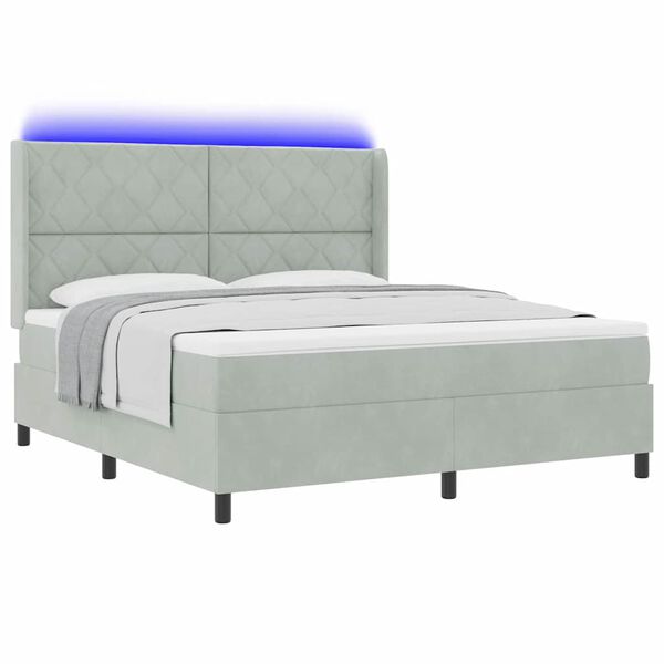 vidaXL Cama tipo Box Spring con LED Gris Claro 180 x 200 cm Terciopelo