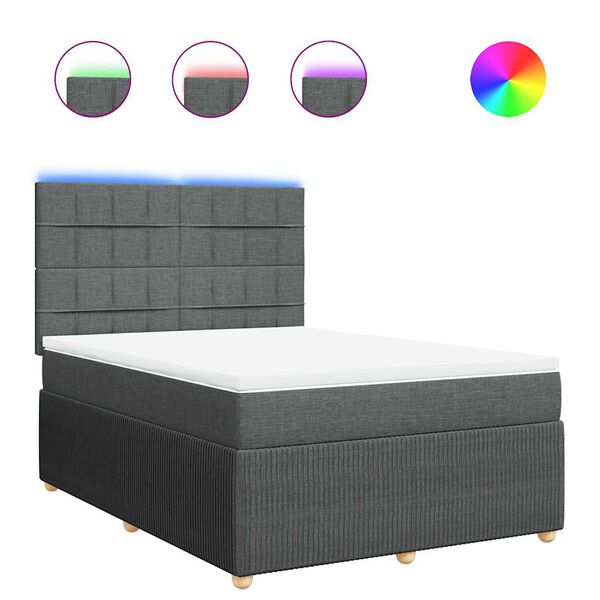 vidaXL Cama box spring con colch&oacute;n tela gris oscuro 140x200 cm