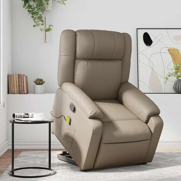 vidaXL Sill&oacute;n reclinable masaje pie cuero artificial color capuchino