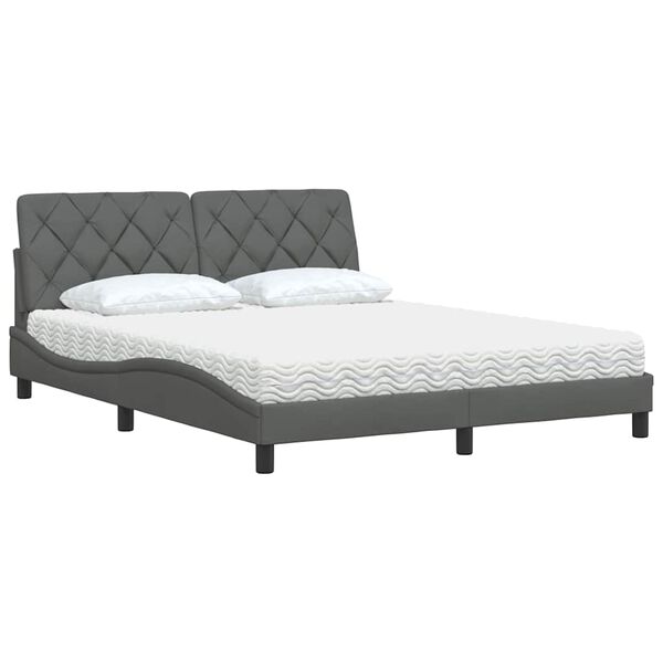 vidaXL Cama con colchón de tela gris oscuro 160x200 cm
