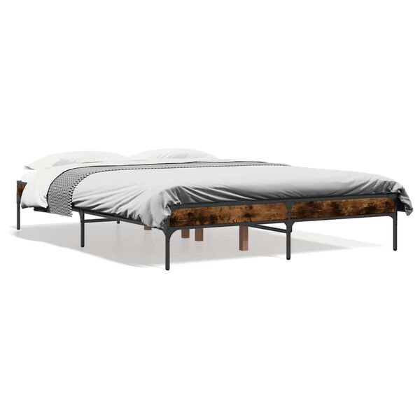 vidaXL Estructura cama madera ingenier&iacute;a metal roble ahumado 135x190cm