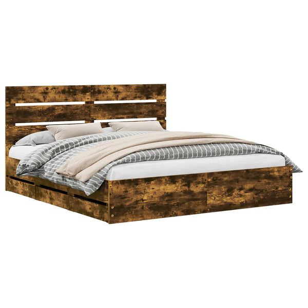 vidaXL Estructura de cama Roble ahumado 180 x 200 cm Madera Ingenieril
