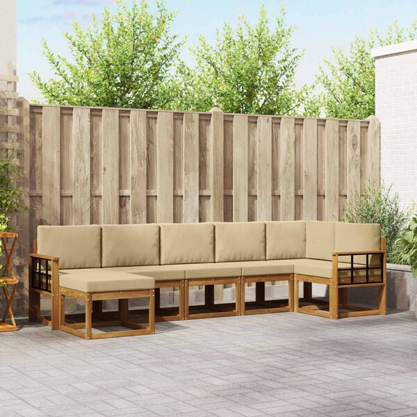 vidaXL Conjunto de sof&aacute;s de exterior con coj&iacute;n 7 pcs Natural y Beige