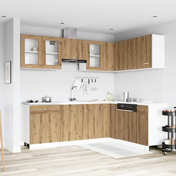vidaXL Conjunto de armarios de cocina de 11 piezas "Lyon" de madera de ingenier&iacute;a de roble artesanal