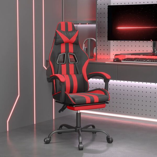 vidaXL Silla gaming con reposapi&eacute;s cuero sint&eacute;tico negro rojo