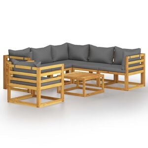 vidaXL Muebles de jard&iacute;n 7 pzas cojines madera maciza de acacia