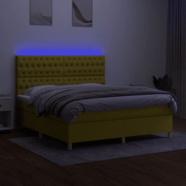 vidaXL Cama box spring colch&oacute;n y luces LED tela verde 160x200 cm