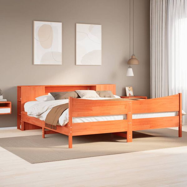 vidaXL Cama sin colch&oacute;n madera maciza de pino marr&oacute;n cera 200x200 cm