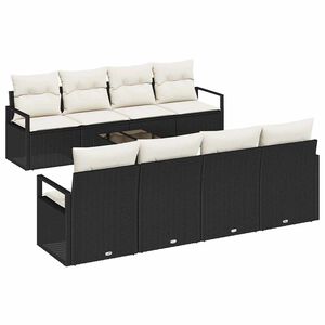 vidaXL Juego de Sof&aacute; con coj&iacute;n 7 pcs Negro y crema rat&aacute;n sint&eacute;tico