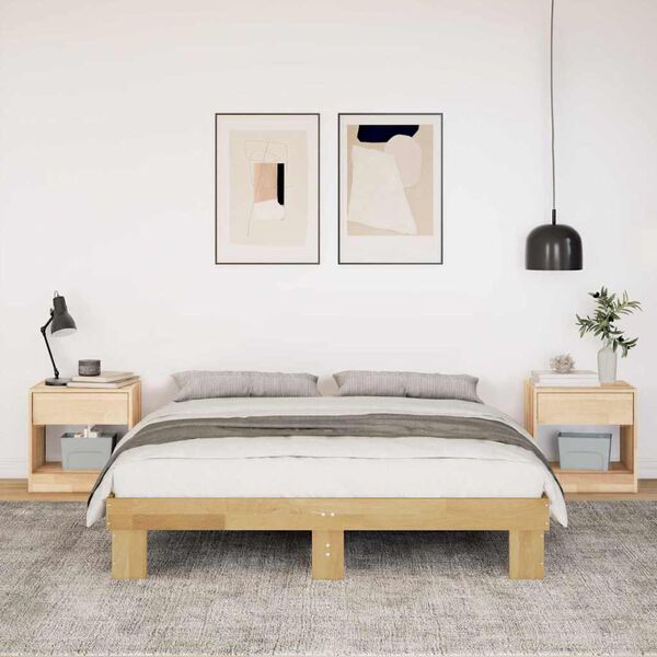 vidaXL Estructura de cama sin colch&oacute;n 135x190 cm madera maciza de roble