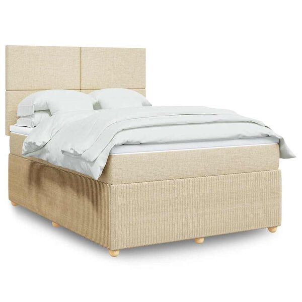 vidaXL Cama box spring con colch&oacute;n tela color crema 140x200 cm