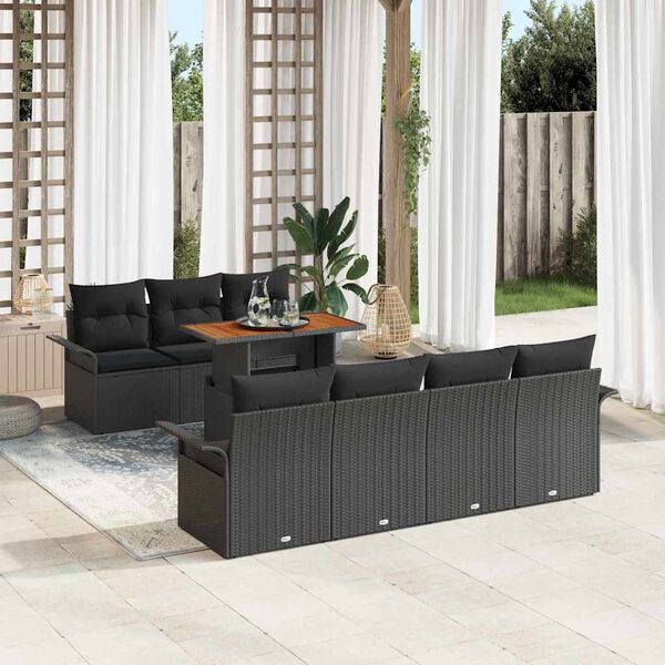 vidaXL Conjunto de sof&aacute; de jard&iacute;n 8 pcs Negro Polirat&aacute;n