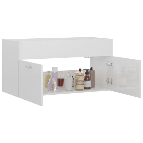 vidaXL Armario para lavabo contrachapada blanco brillo 90x38,5x46 cm