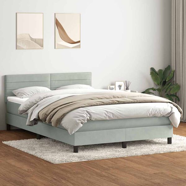 vidaXL Cama box spring con colch&oacute;n terciopelo gris claro 140x210 cm