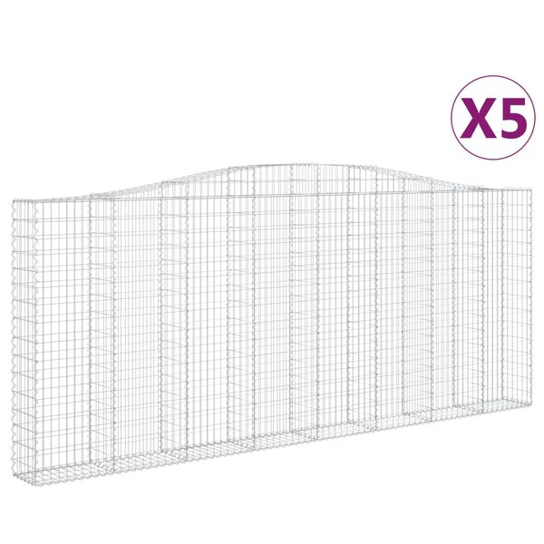 vidaXL Cestas gaviones 5 uds forma de arco hierro 400x30x160/180 cm