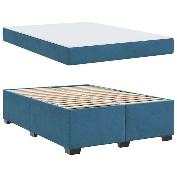 vidaXL Estructura de cama con colch&oacute;n Azul Oscuro 140 x 200 cm tela
